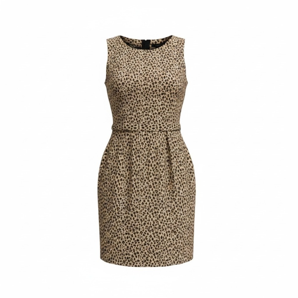 J.Crew Sheath Dress Women 8 Tan Leopard Print Sleeveless Belted Business Casual